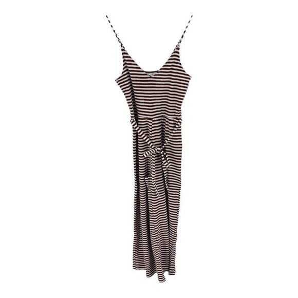 Topshop Jumpsuit Striped Brown White Belted V Neck Women's Sz US 6 NWT - Picture 1 of 8